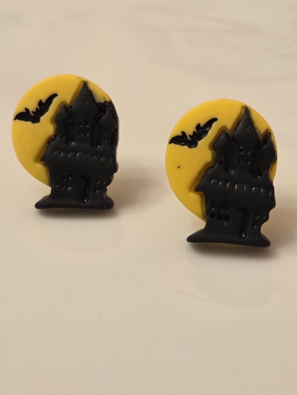 Halloween Haunted House Stud Earrings - Yellow and Black